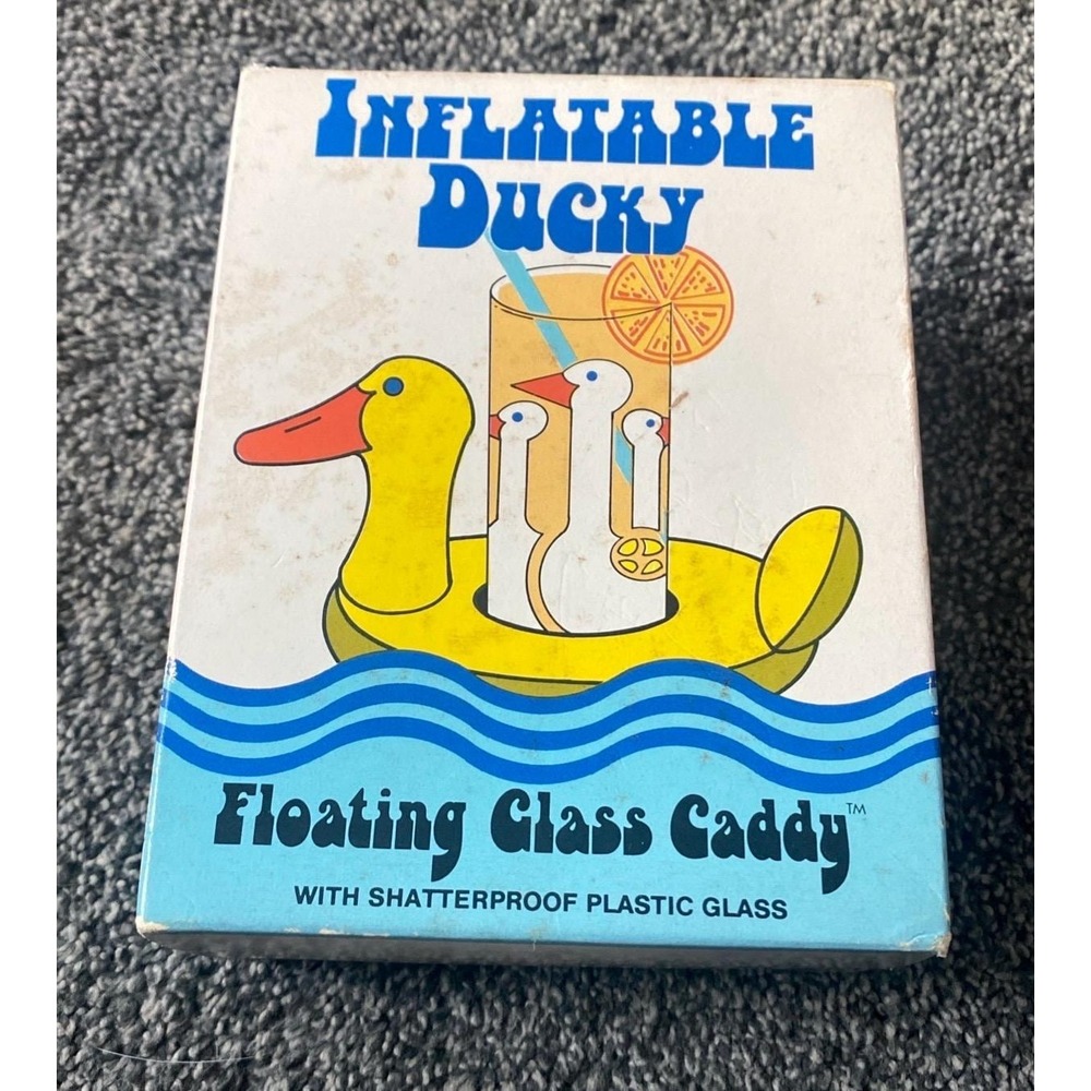 Inflatable Ducky Floating Glass Caddy w/Waterproof Plastic Glass
